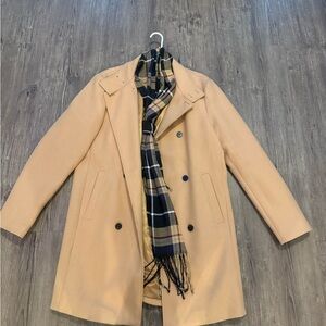SHEIN Men's Beige Trench Coat with Plaid Scarf